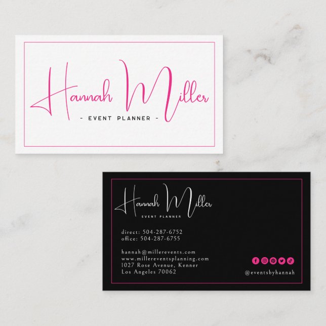 Pink & Black | Modern Elegant Minimalist Business Card (Front/Back)