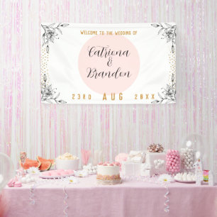 Pink & Black Modern Gold Dots Wedding Banner