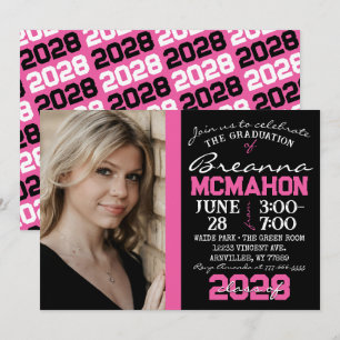 Pink & Black Modern Graduation Photo Invitation