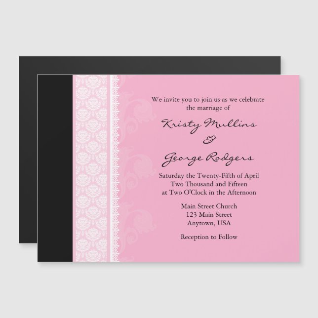 Pink Black Modern Magnetic Wedding Invitation (Front/Back)