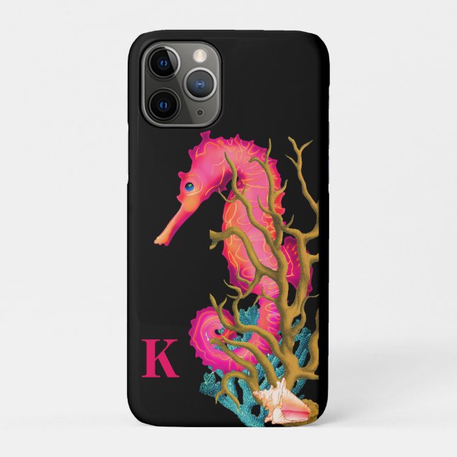 Pink Black Modern Marine Seahorse Chic  Case-Mate iPhone Case (Back)