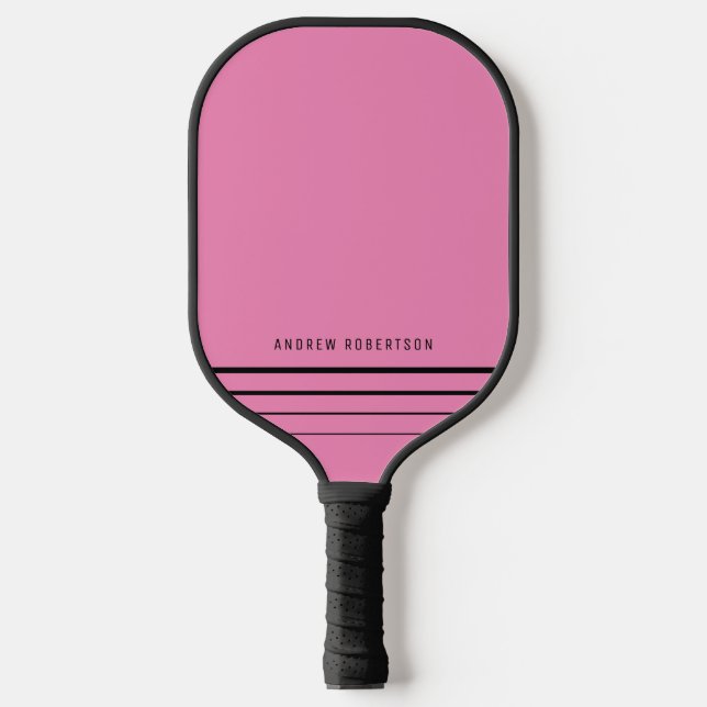 Pink & Black Modern Minimal Personalised Name Pickleball Paddle (Front)