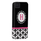 Pink Black Monogram Fleur de Lis Pattern