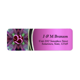 Pink Black Monogram Fractal Art Address Label