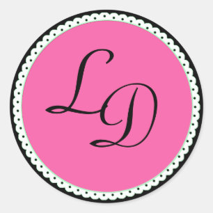 Pink & Black Monogram Sticker Wedding Stickers