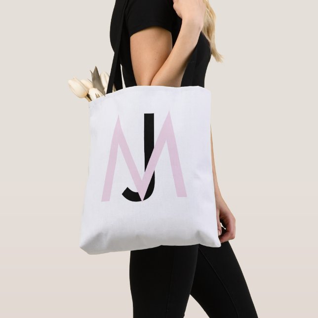 Pink & Black Monogram Tote Bag (Close Up)