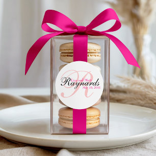Pink Black Monogram Wedding Classic Round Sticker