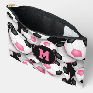 pink black monogrammed soccer balls pattern  accessory pouch