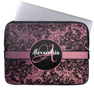 Pink Black Moody Floral Personalised Laptop Sleeve