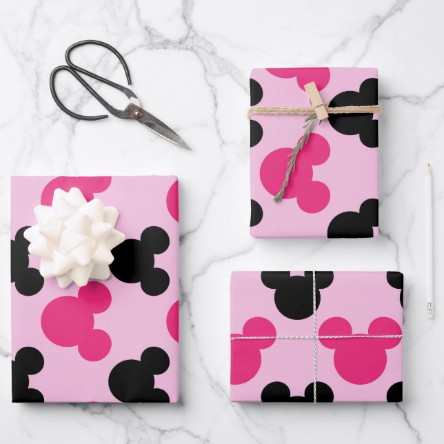 Pink & Black Mouse Ears     Wrapping Paper Sheet (Front)