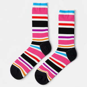 Pink Black Multi-coloured Colours Stripes Socks