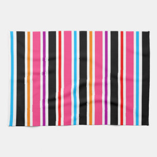 Pink Black Multi-coloured Colours Stripes Tea Towel