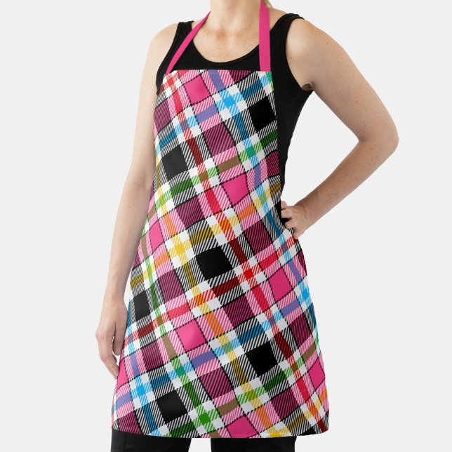 Pink Black Multicolour Flannel Plaid Tartan Apron (Creator Uploaded)