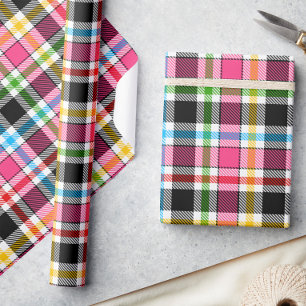 Pink Black Multicolour Flannel Plaid Tartan Wrapping Paper