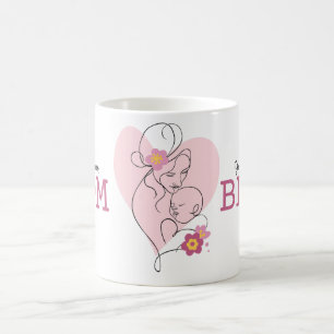 Pink Black Mum and Baby Line Art Mother's Day Mug