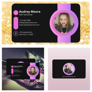 Pink & Black Nail Technician Business Card