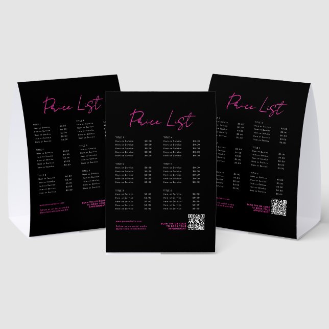 Pink & Black Neon Beauty Price List Menu QR Code (Insitu(Multi))