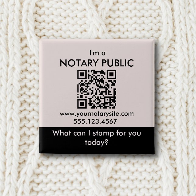 Pink Black Notary Public Logo Add QR Code Custom 15 Cm Square Badge (Creator Uploaded)