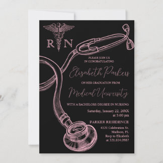 Pink Black Nursing School Graduation Party Invitation