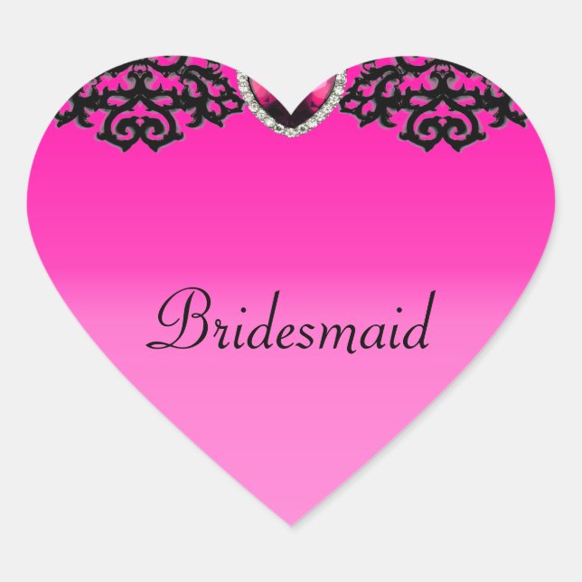 Pink & Black Ornate Heart Pendant Wedding Heart Sticker (Front)