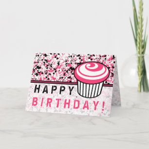 Pink & Black Paint Splatter Birthday Card