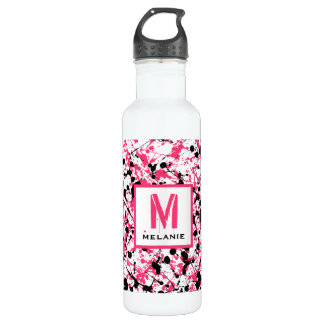 Pink & Black Paint Splatter Monogram 710 Ml Water Bottle