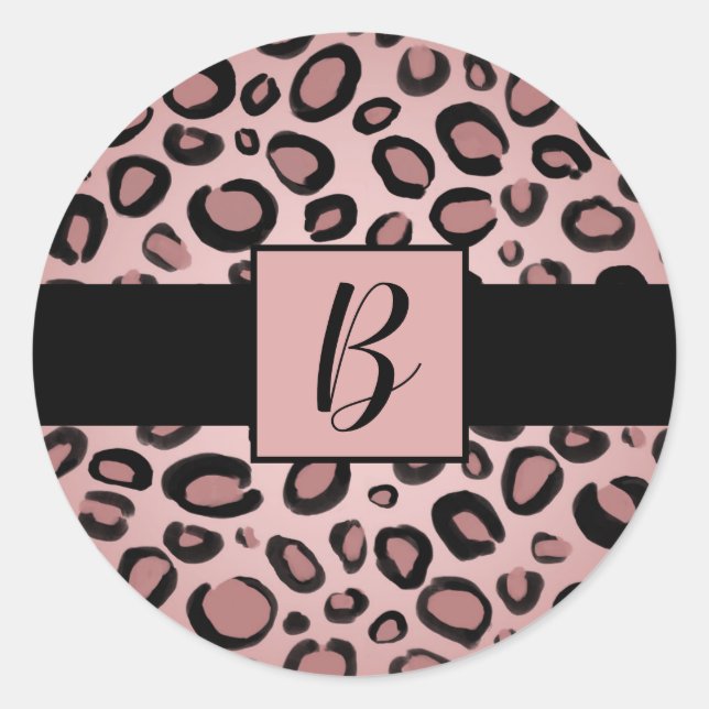 Pink & Black Painted Cheetah Leopard Print Spots Classic Round Sticker (Front)