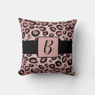 Pink & Black Painted Cheetah Leopard Print Spots Cushion