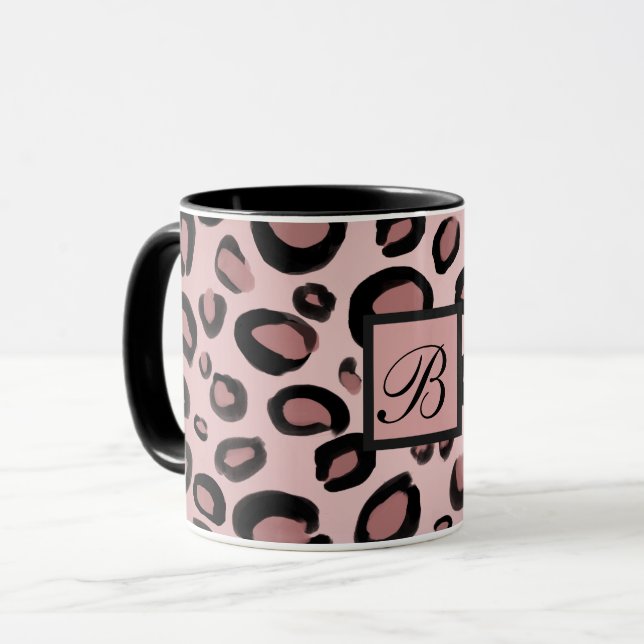 Pink & Black Painted Cheetah Leopard Print Spots Mug (Front Left)