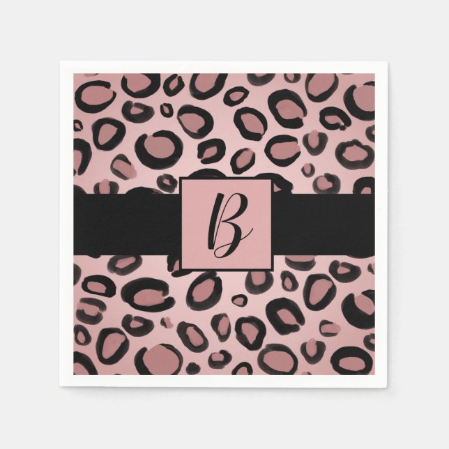 Pink & Black Painted Cheetah Leopard Print Spots Napkin (Front)