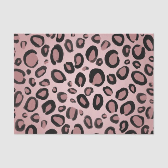 Pink & Black Painted Cheetah Leopard Print Spots Tissue Paper (Front)