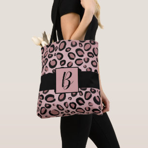 Pink & Black Painted Cheetah Leopard Print Spots Tote Bag