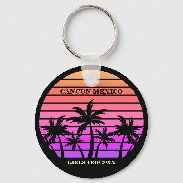 Pink Black Palm Trees Custom Girls Trip Key Ring (Front)