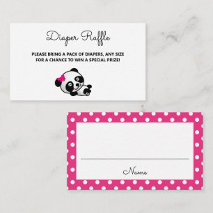 Pink & Black Panda Bear Baby Shower Diaper Raffle Enclosure Card