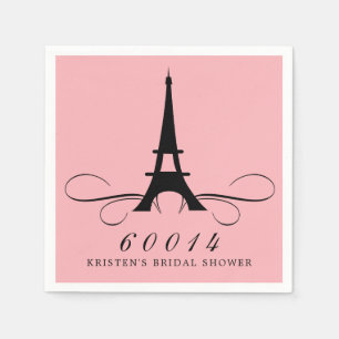 Pink Black Paris Eiffel Tower Bridal Shower Napkin
