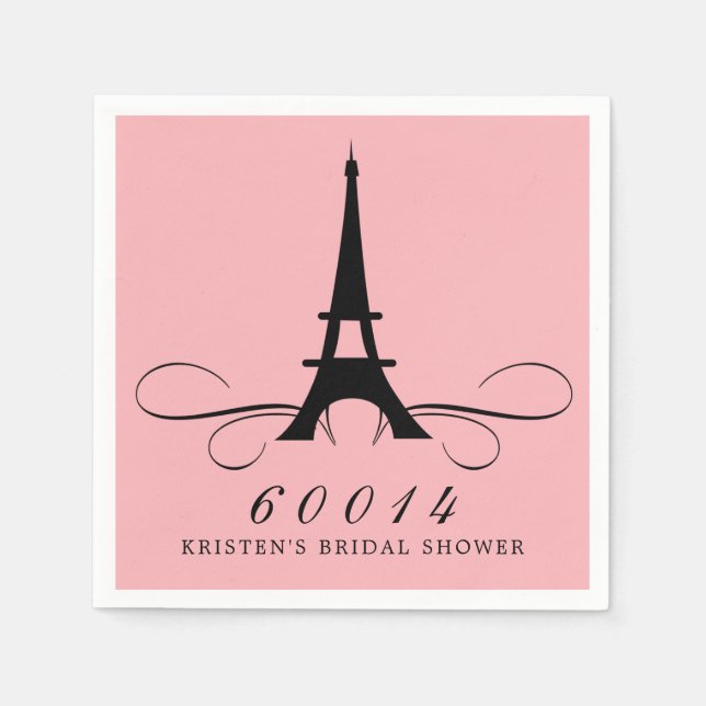 Pink Black Paris Eiffel Tower Bridal Shower Napkin (Front)
