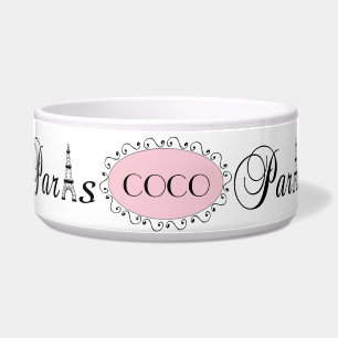 Pink Black Paris Eiffel Tower Name Dog Pet Bowl