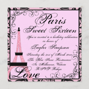 Pink/Black Paris Sweet16 Birthday Invite