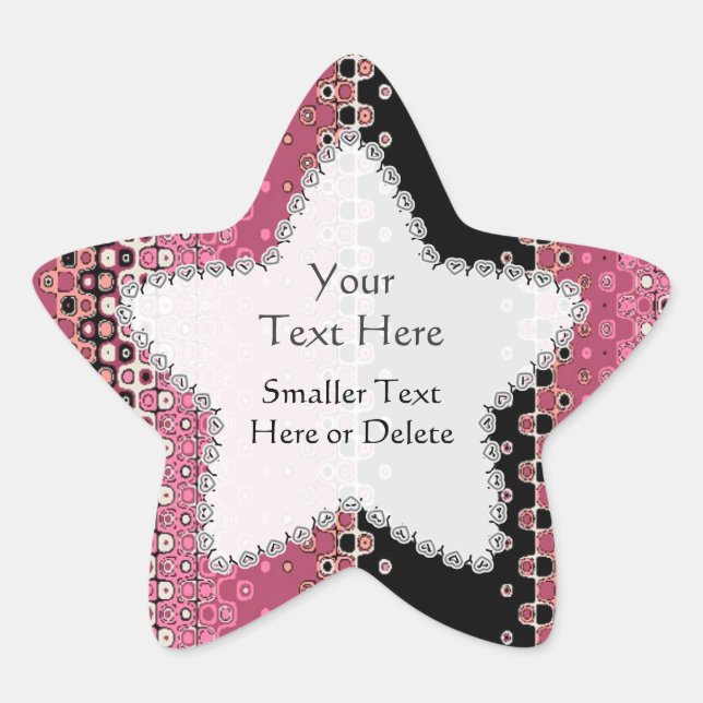 Pink Black Party Favour Star Label Sticker (Front)