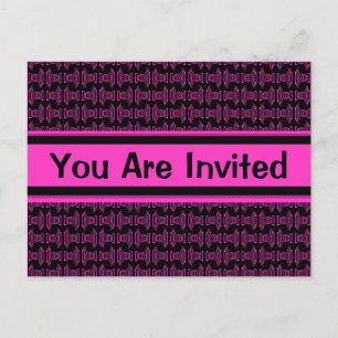 Pink black pattern party invitation postcard