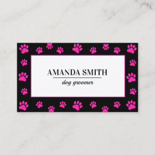 Pink & Black Paw Prints Dog Groomer Business Card