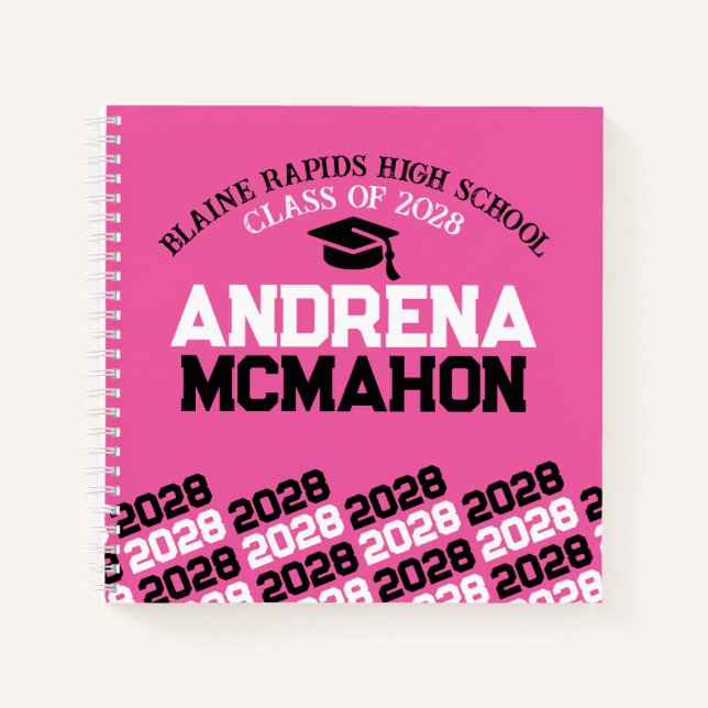 Pink & Black Pawprint Graduation Guestbook Notebook (Front)