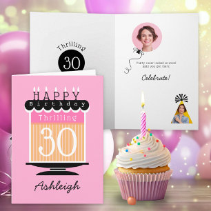 Pink Black Peach Cake Thrilling 30th Birthday Card