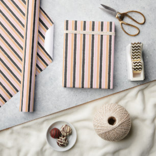 Pink Black Peach Stripes Birthday Wrapping Paper