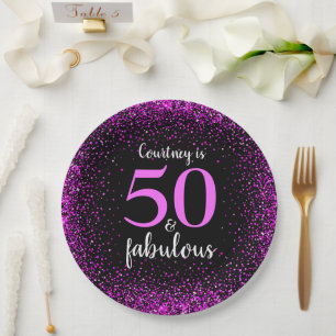 Pink & black personalised 50 and fabulous paper paper plate