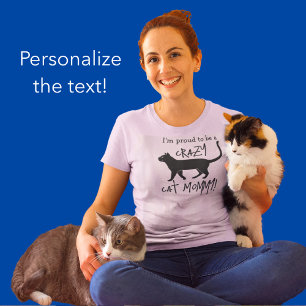 Pink Black Personalised Crazy Cat Mummy T-Shirt