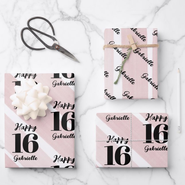 Pink Black Personalised Custom Age Wrapping Paper Sheet (Front)
