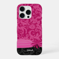 Pink & Black Personalised Damask iPhone Cover-