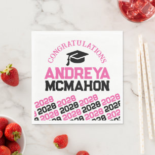 Pink & Black Personalised Graduation Party Paper Napkin