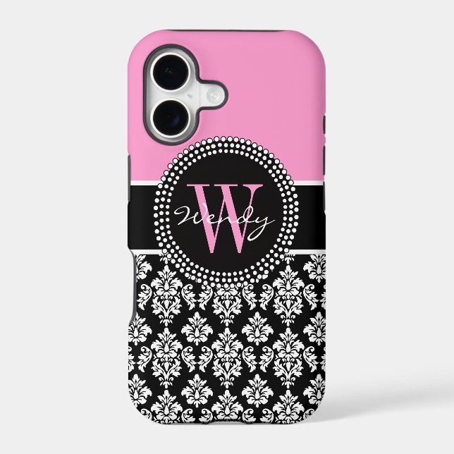 Pink Black Personalised Initial Damask (Back)